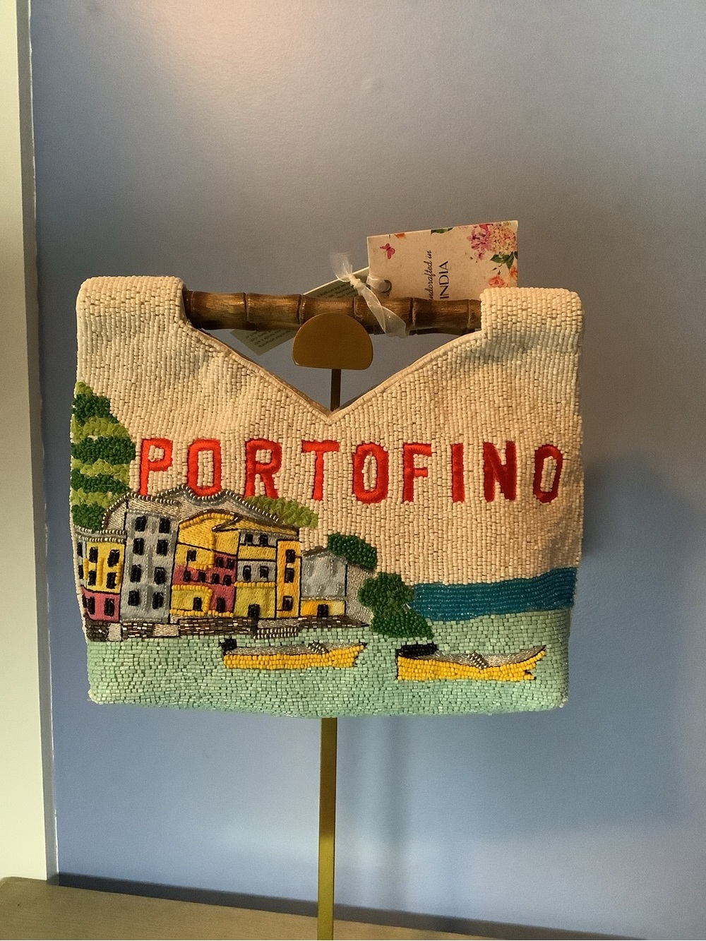 New Summer Portofino Embroidered Beaded Clutch Handmade Bag - Cream Multi Color